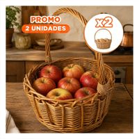 Pack2 Canasta Decorativa Circular de Mimbre 31x35 cm Mostaza Claro YRegalo Sticker