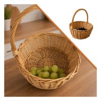 Canastilla de Mimbre con Diseño Tejido Mostaza Claro 31x35 cm Y Ligas Regalo