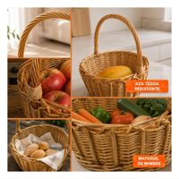 Canasta Circular de Mimbre para Decoración del Hogar Mostaza Claro 31x35 cm