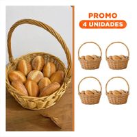 Pack4 Canastilla de Mimbre para Sala Circular Color Mostaza Claro 31x35 cm YRegalo Sticker