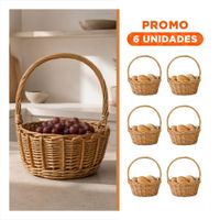 Pack6 Canasta Redonda Tejida para Accesorios Mostaza Claro 31x35 cm