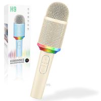 Micrófono Karaoke Inalámbrico H9 Dorado Con Luz RGB Recargable