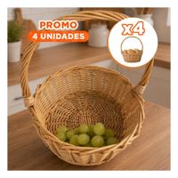 Pack4 Cesta de Mimbre para Repisas Color Mostaza Claro Circular 31x35 cm