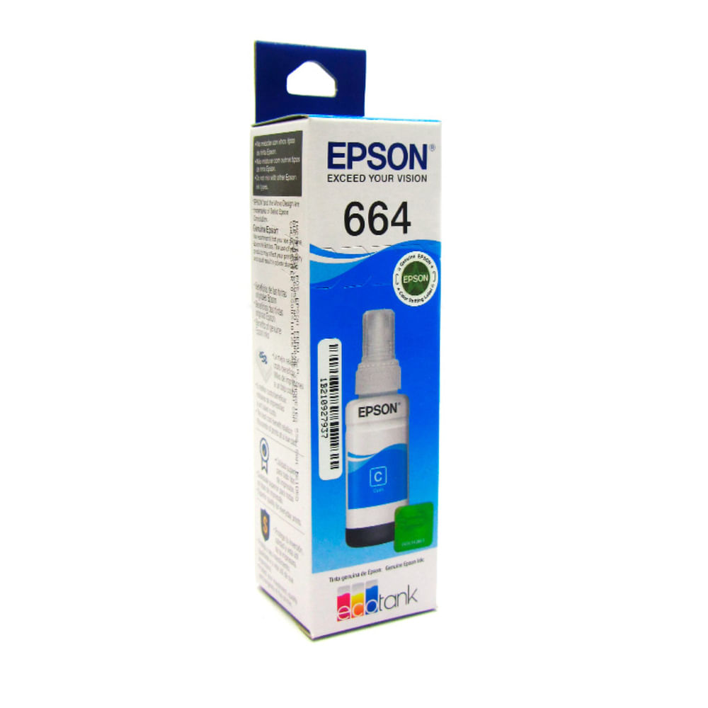 Botella de Tinta Epson T664 Cian 70 ml Original T664220-AL para EcoTank