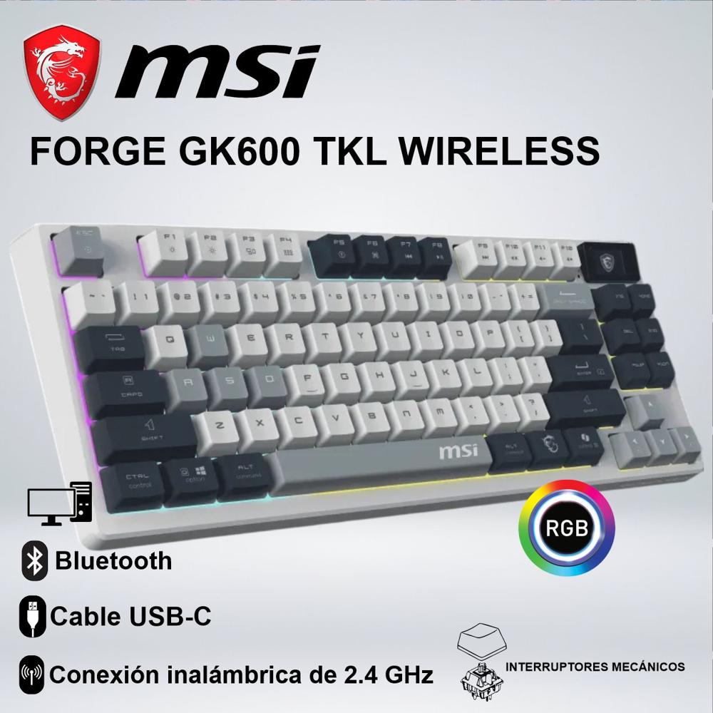 TECLADO MSI GAMING FORGE GK600 TKL WIRELESS SKY WIBLUUSB