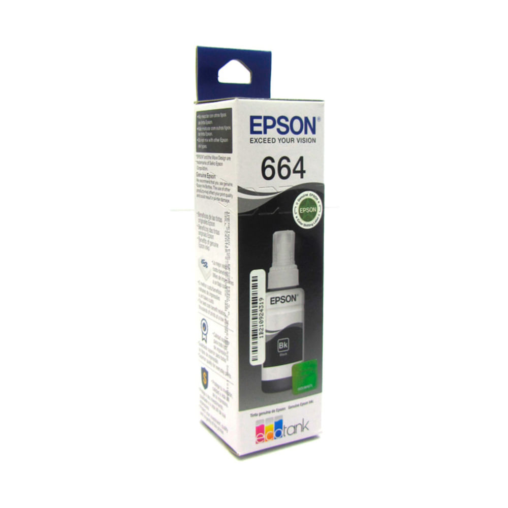 Botella de Tinta Epson T664 Negro 70 ml Original T664120-AL para impresoras Epson