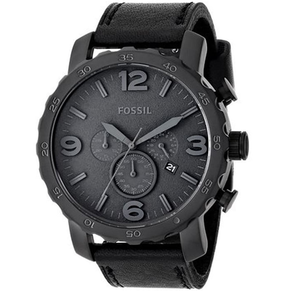 Reloj Fossil Nate JR1354 Fecha Cronometro Correa de Cuero Negro