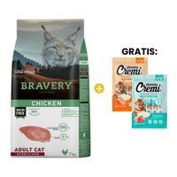 Bravery  Gato Adulto Esterilizado Pollo 7 kg más GRATIS 1 Cremi Salmon Tuna y 1 Cremi Chicken Tuna