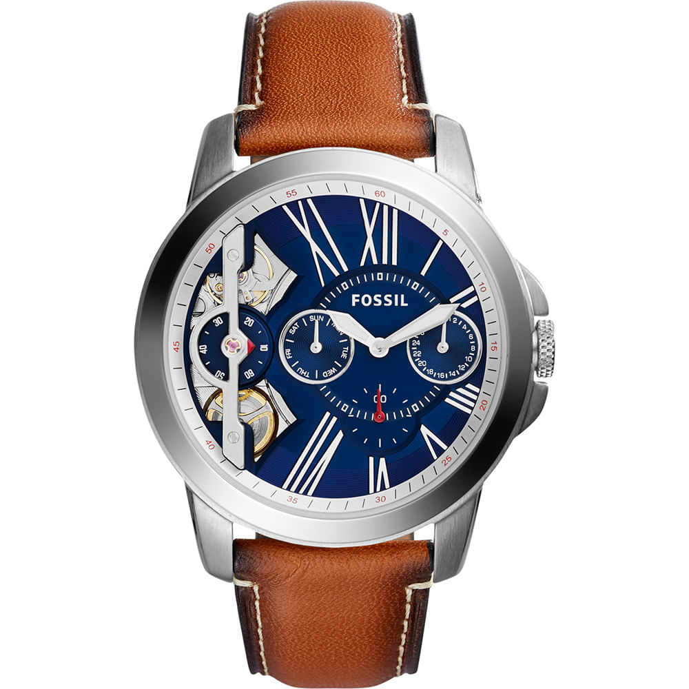 Reloj Fossil Grant Twist ME1161 Doble Mecanismo Correa de Cuero Dial azul