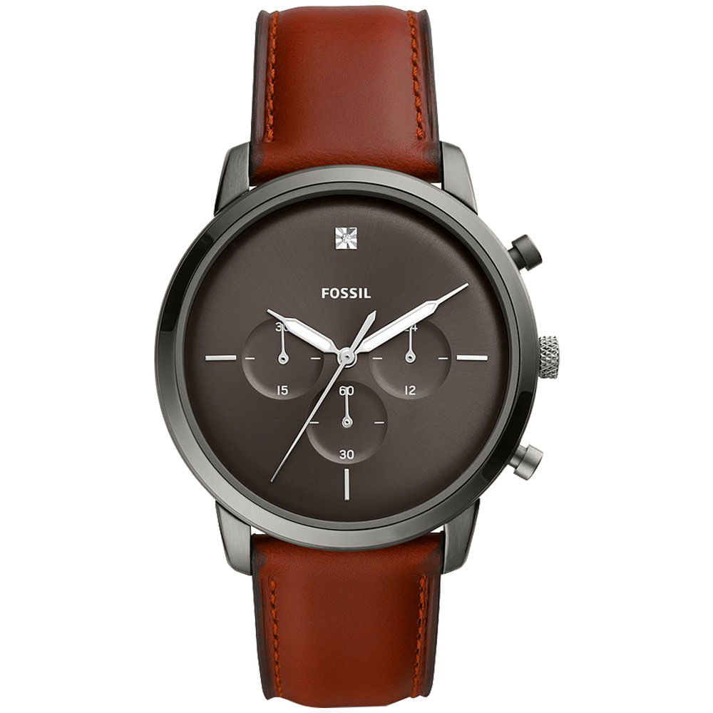 Reloj Fossil Neutra FS5582 Cronómetro Correa de Cuero Marrón Dial Gris