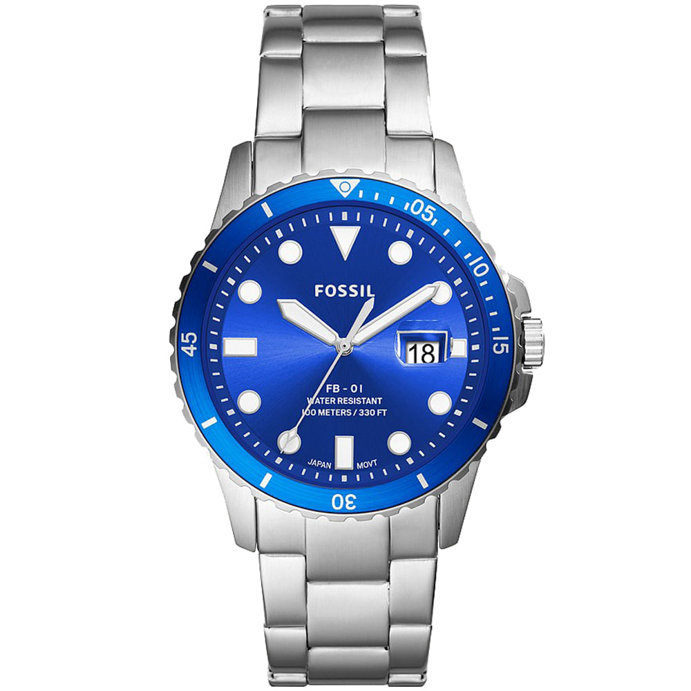 Reloj Fossil FB-01 FS5669 Fecha Acero Inoxidable Dial Azul