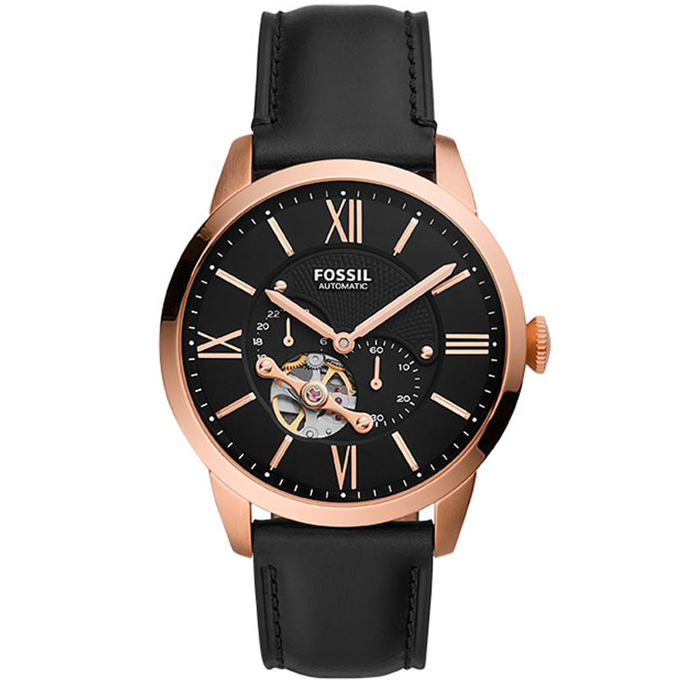 Reloj Fossil Townsman ME3170 Automático Acero Rose Gold Correa de Cuero Negro