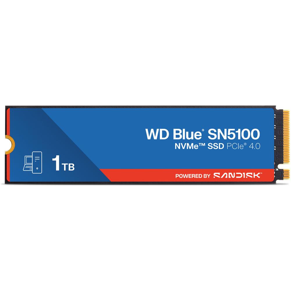 WD Blue SN5100 1TB NVMe PCIe 4.0 SSD M.2 2280 - Lectura 7100 MB/s, Escritura 6700 MB/s, 60