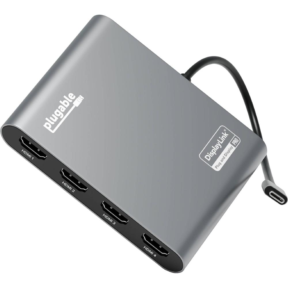 Plugable Adaptador Gráfico USB-C Quad 4K HDMI - 4 Puertos HDMI 2.0, 100W Carga Passthroug
