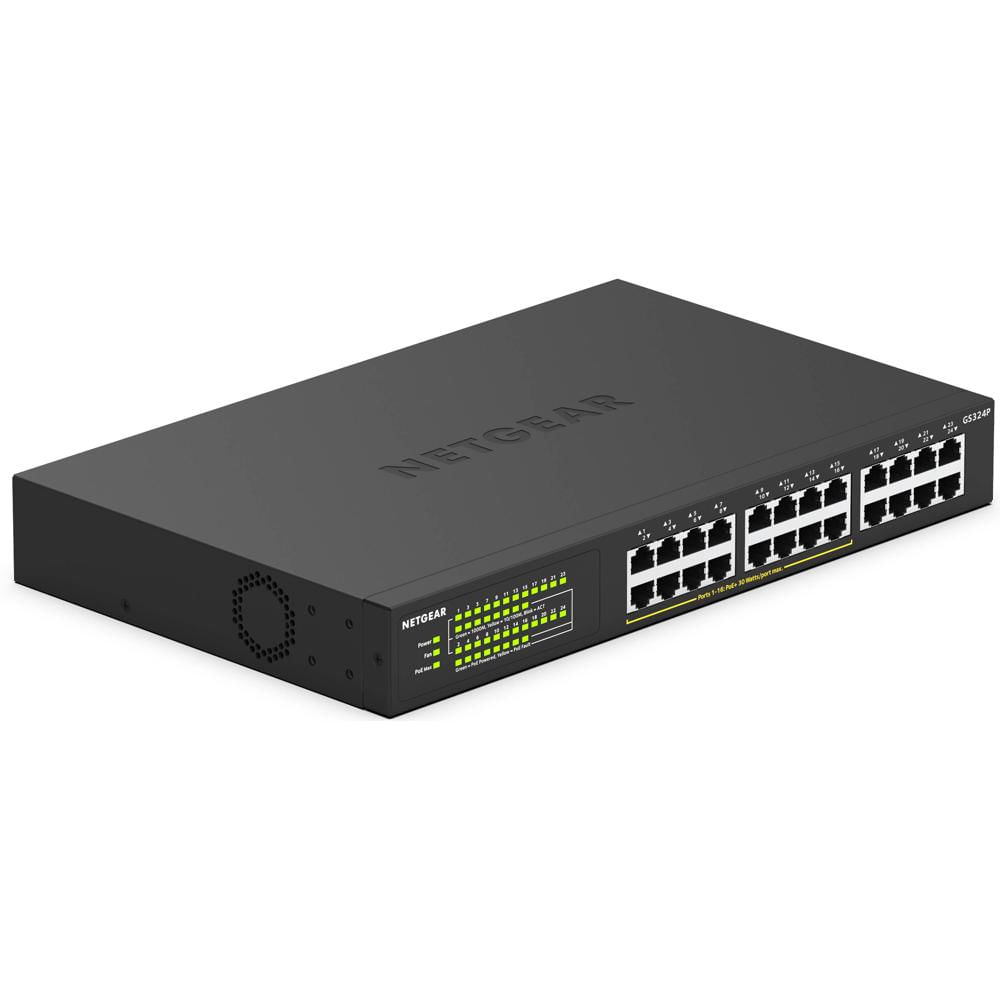 NETGEAR Switch GS324P 24 Puertos Gigabit PoE+ Sin Gestión, 48 Gb/s, 190W