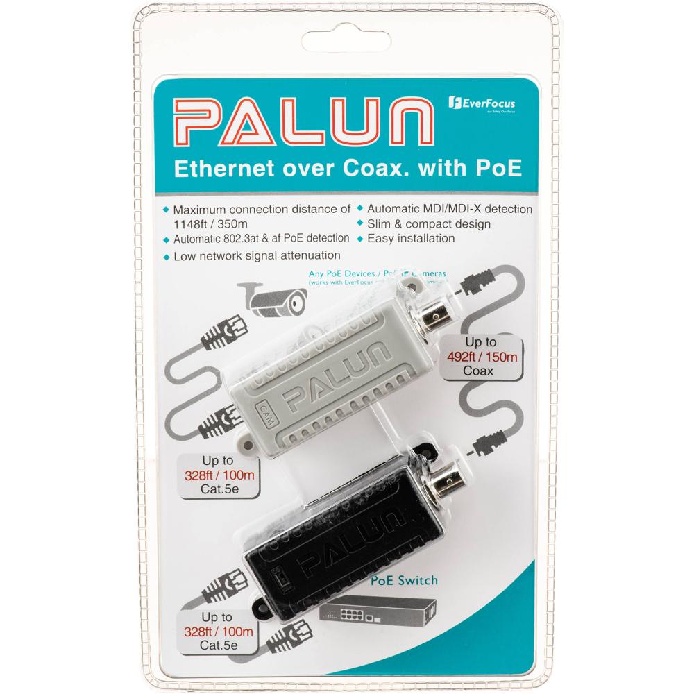EverFocus PALUN SE Convertidor Ethernet sobre Coaxial con PoE, Rango de Transmisión de 11