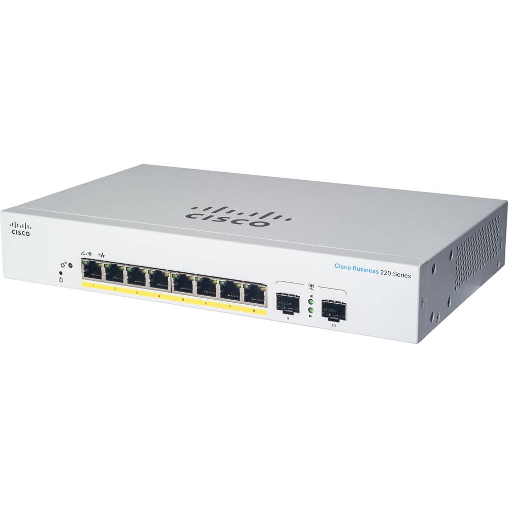 Cisco Switch de Red Gestionado CBS220-8P-E-2G 8 Puertos Gigabit PoE con 2 Slots SFP, 65W P