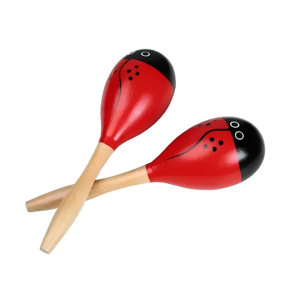 Duo de Maracas de Madera para Niños Diseño de Mariquita