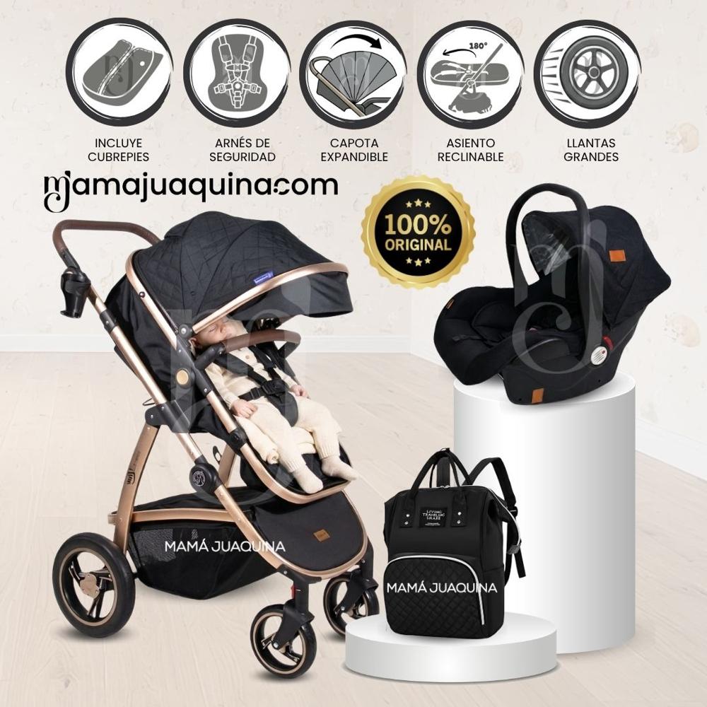 Coche Moisés Travel System SPEED PRINCE con Portabebé - Mochila Pañalera Black