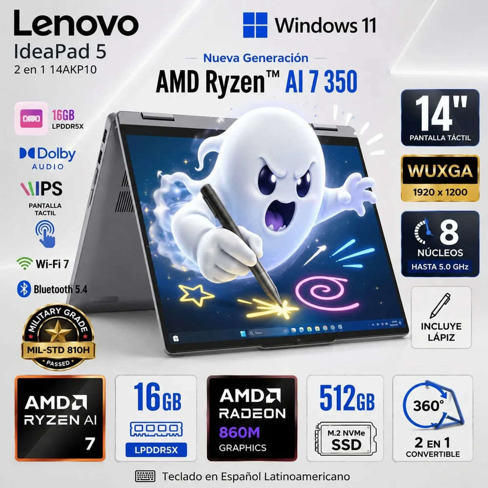 Lenovo IdeaPad 5 2-en-1 14AKP10 14 WUXGA Touch Ryzen AI 7 350 16GB 512GB SSD Windows 11 83KT006NLM
