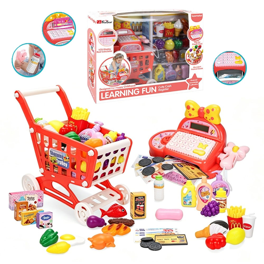 Set Caja Registradora con Carrito de Compras con 30 Accesorios