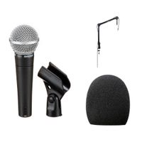Shure SM58 Micrófono Dinámico Cardioide para Podcasting con Soporte de Escritorio y Wind