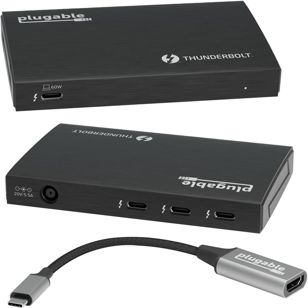 Plugable Hub 3-Port Thunderbolt 4 y USB4 - Hasta 40Gb/s, Soporta Duales 4K a 60Hz, Incluye