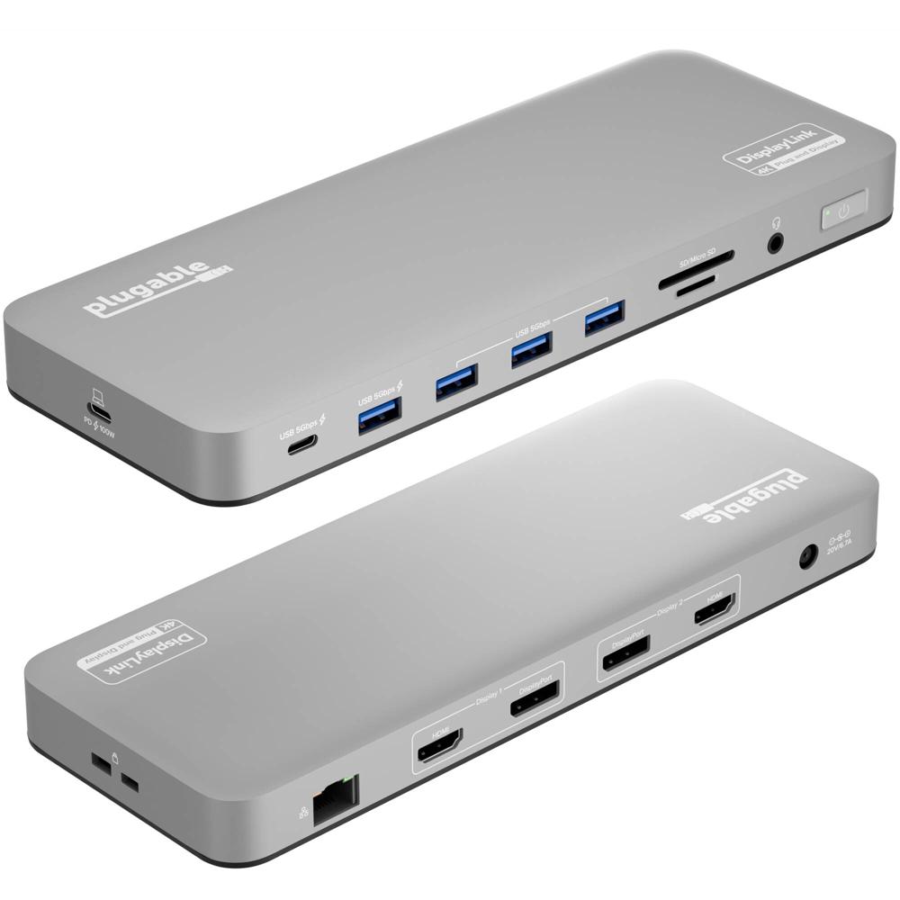 Plugable Estación de Acoplamiento USB-C 14 en 1 con Doble HDMI y DisplayPort, 100W de Car