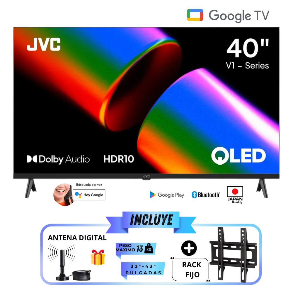 Televisor Jvc 40 Qled Fhd  Smart Tv Lt-40kb758 - Google Tv - Rack Movible