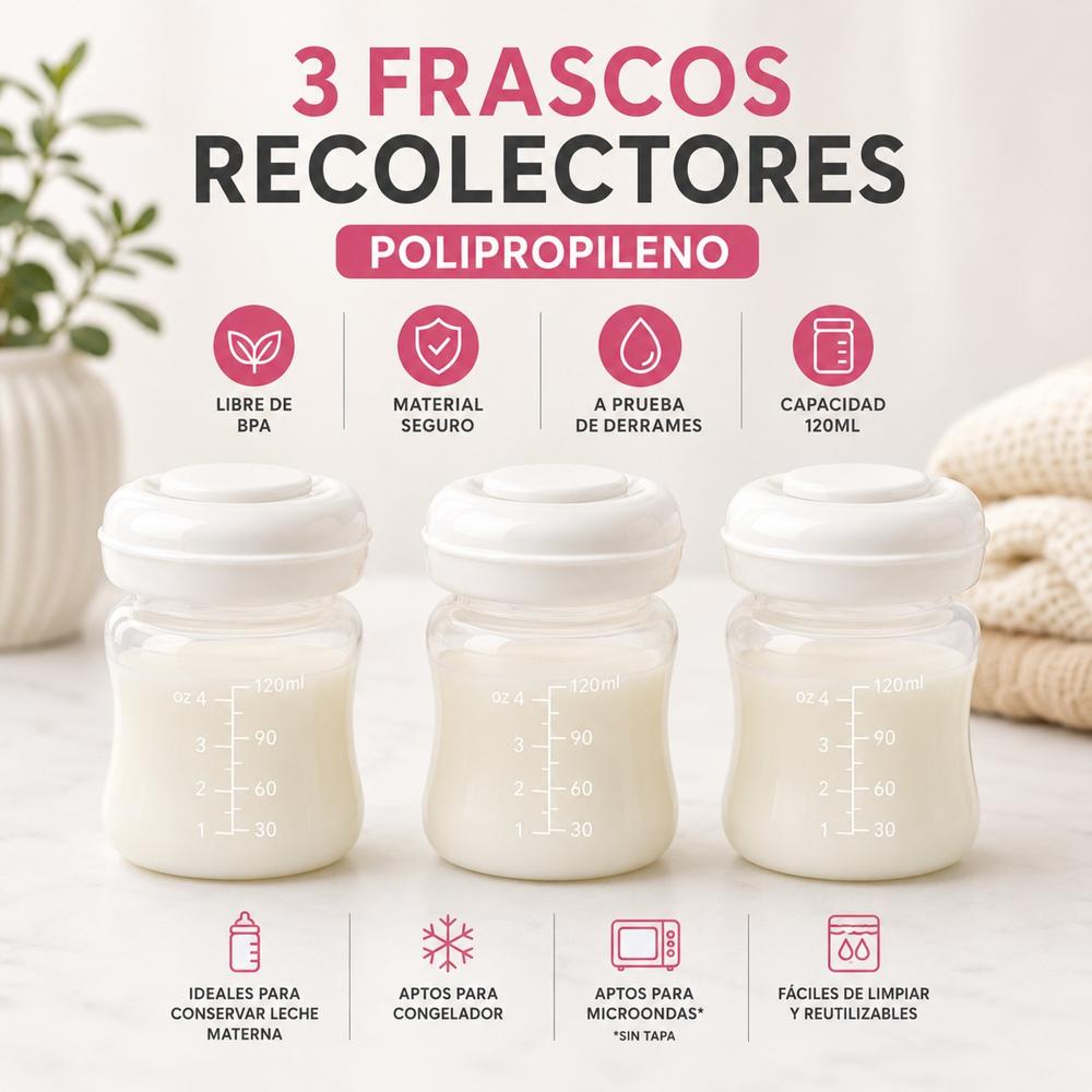 3 Frascos Recolectores De Leche Materna Polipropileno 120ml Adaptable A Biberón