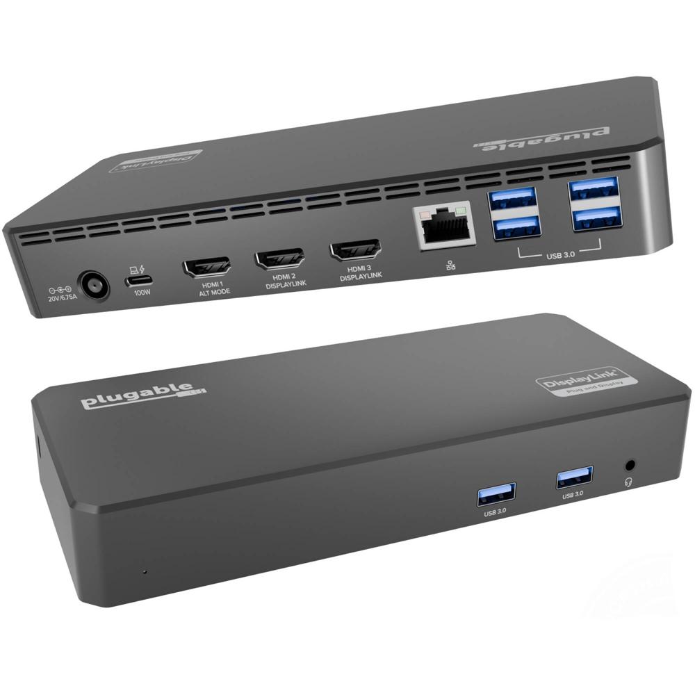 Plugable Estación de Acoplamiento USB Type-C 12-en-1 con 3 Puertos HDMI, 6 Puertos USB 3.