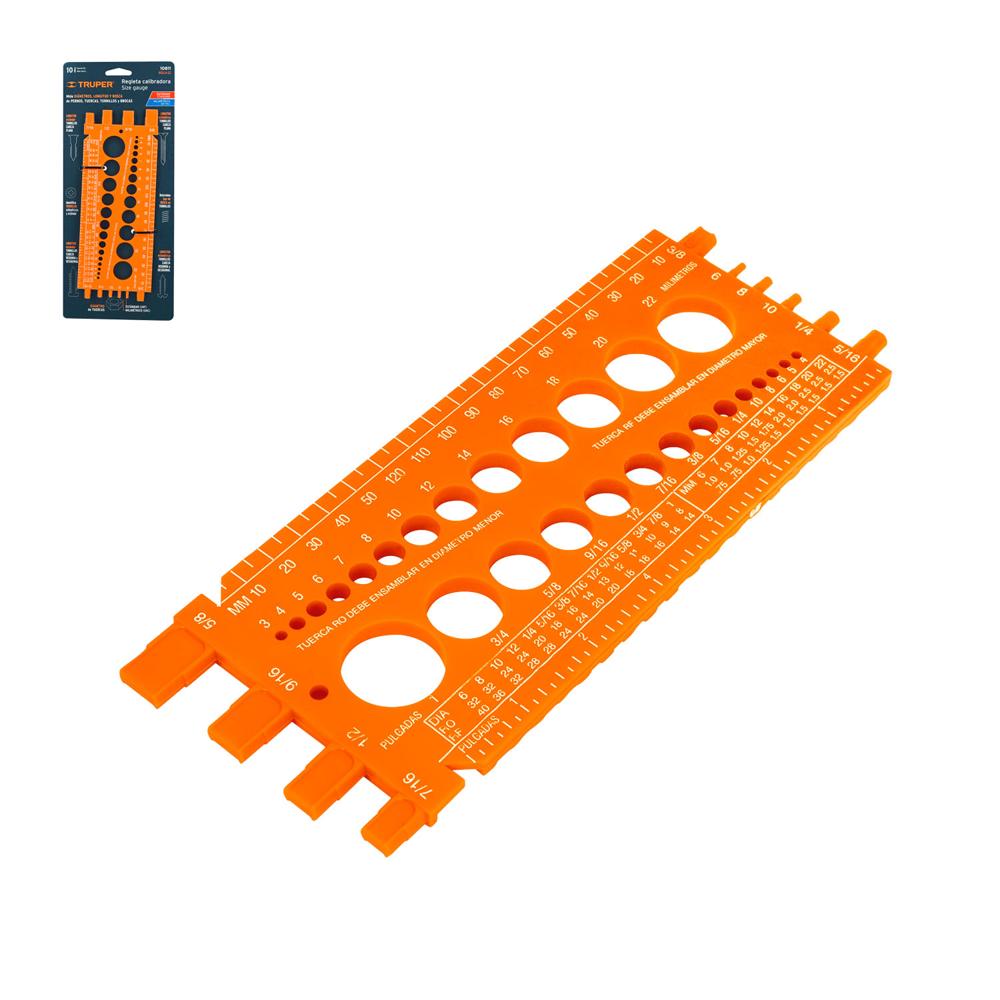 Regla Medidora De Tornillos Y Tuercas Acero 22 Cm Truper