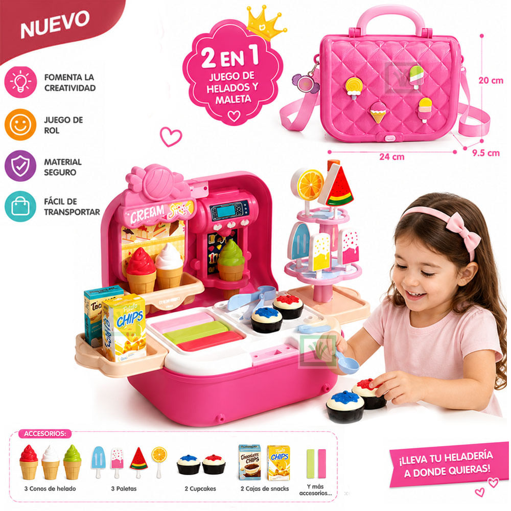 Juguete Set de Helados y Postres 2 en 1 Maletin Rosado 008-709A