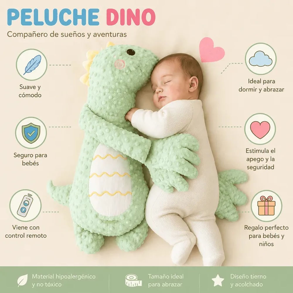 Peluche de Compañía para Bebé con Función de Palmaditas y Control Remoto - DINO Transparente