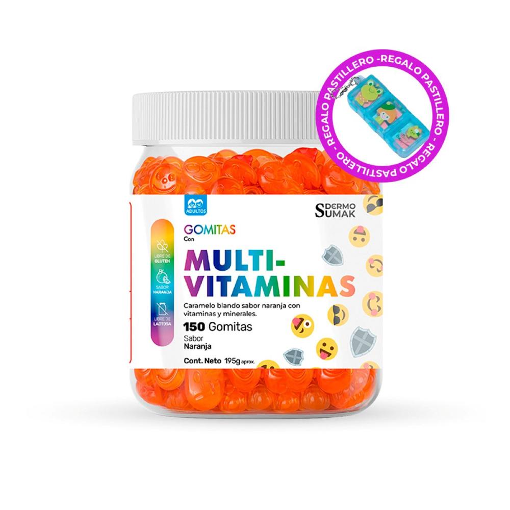 Gomitas Multivitaminas Adulto 150 Gomitas - Dermo Sumak + Regalo 1 Pastillero