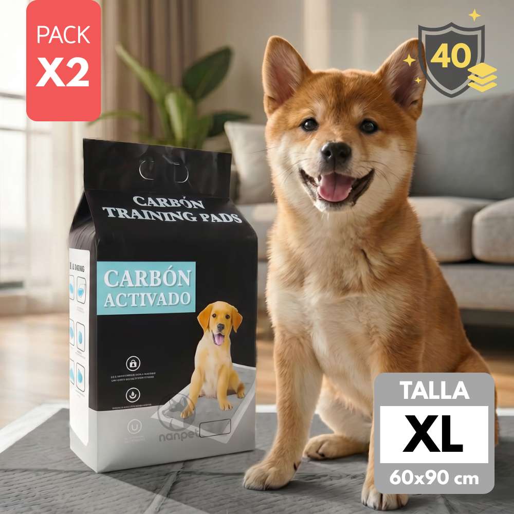 Pañal Piso Carbon para Perros Talla XL 60x90cm Pack x2 40und NANPET