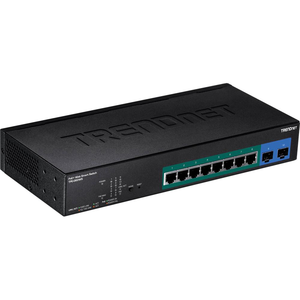 TRENDnet TPE-082WS Switch Gestionado PoE+ de 10 Puertos Gigabit con 75W de Potencia, 20 Gb