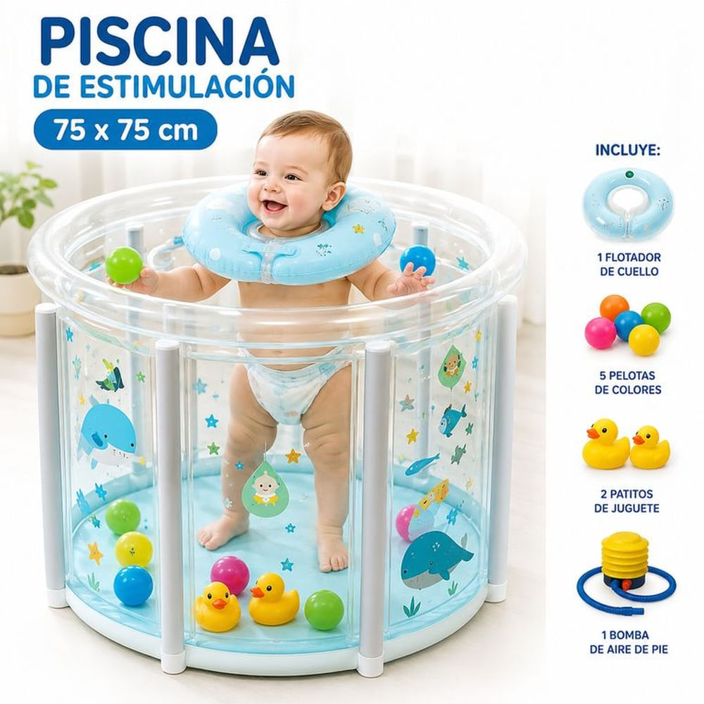 Piscina de Estimulación para Bebé 75x75 cm con Flotador y Pelotas Transparente