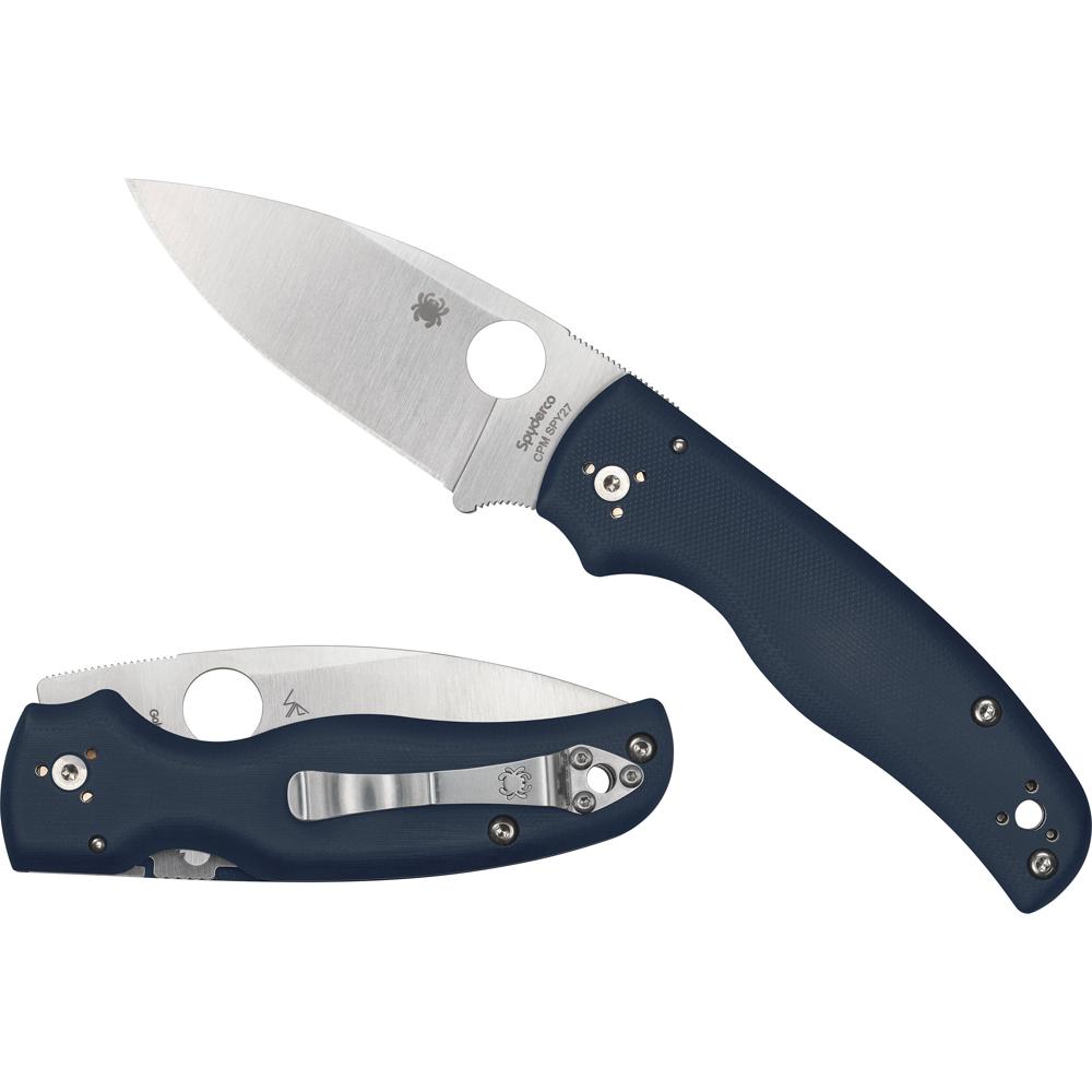 Spyderco Cuchillo Plegable Shaman CPM SPY27, Hoja Satinada, Mango G-10 Azul, Bloqueo por C