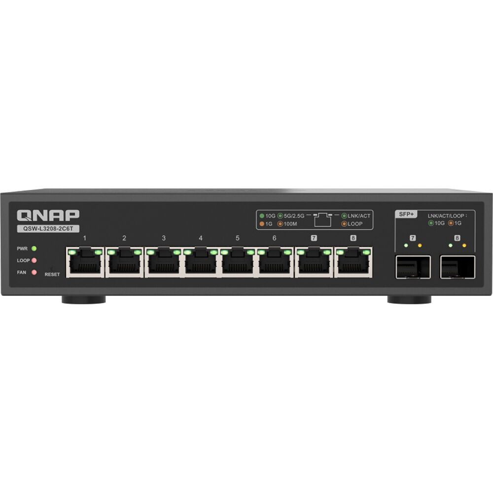 QNAP Switch Administrado QSW-L3208-2C6T 6 Puertos 10G RJ45 y 2 Puertos SFP+