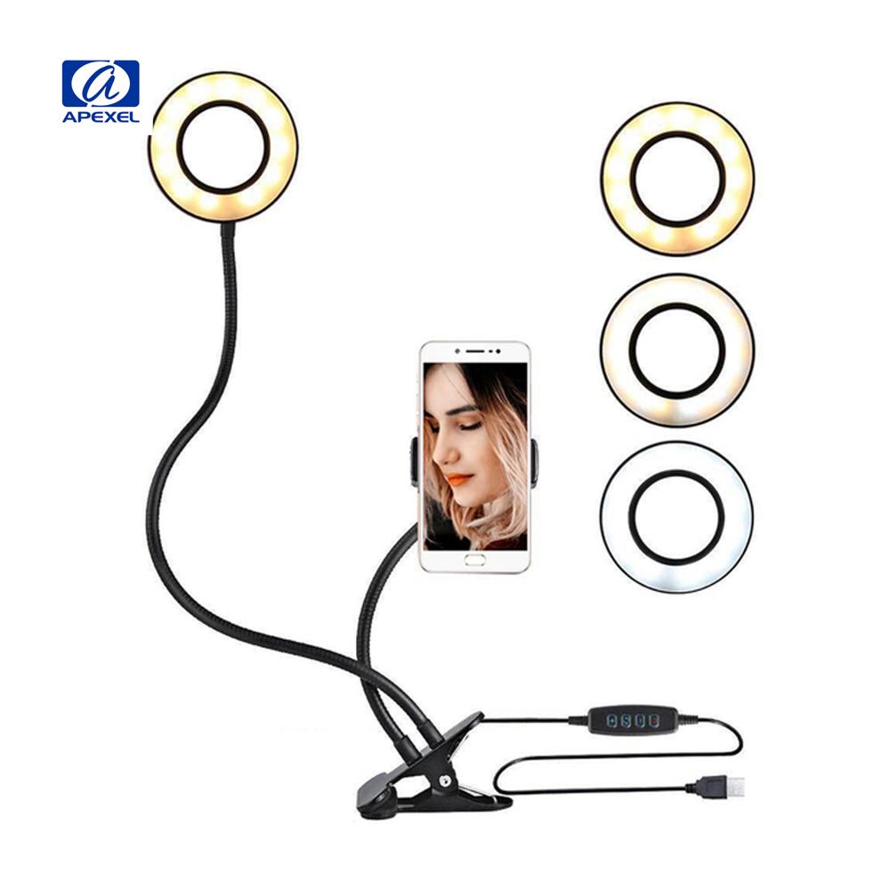 Soporte Teléfono Apexel AP L-FL04 con Aro de Luz LED Flexible USB para Streaming Negro