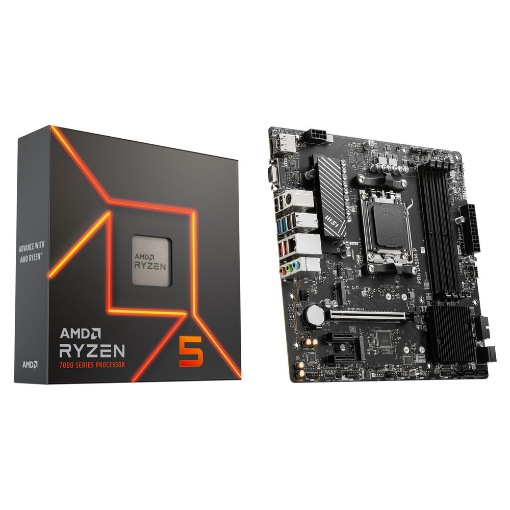 AMD PRO B650M-P Micro-ATX Placa Base con Procesador Ryzen 5 7600X 4.7 GHz, 6 Núcleos y 12