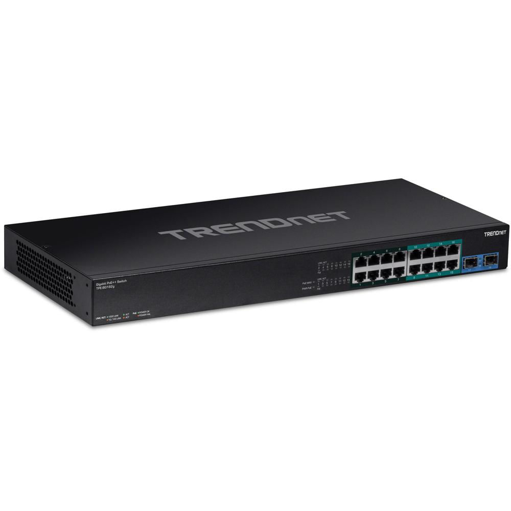 TRENDnet Switch de Red No Gestionado TPE-BG182g 16 Puertos Gigabit PoE++ 440W Rack-Mountab