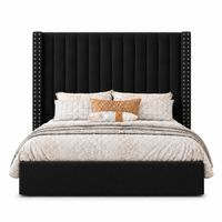 Cama Tapizada Listón LeMueble 2 plazas Negro con Tachuelas