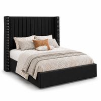 Cama Tapizada Listón LeMueble con Tachuelas 2 plazas Negro