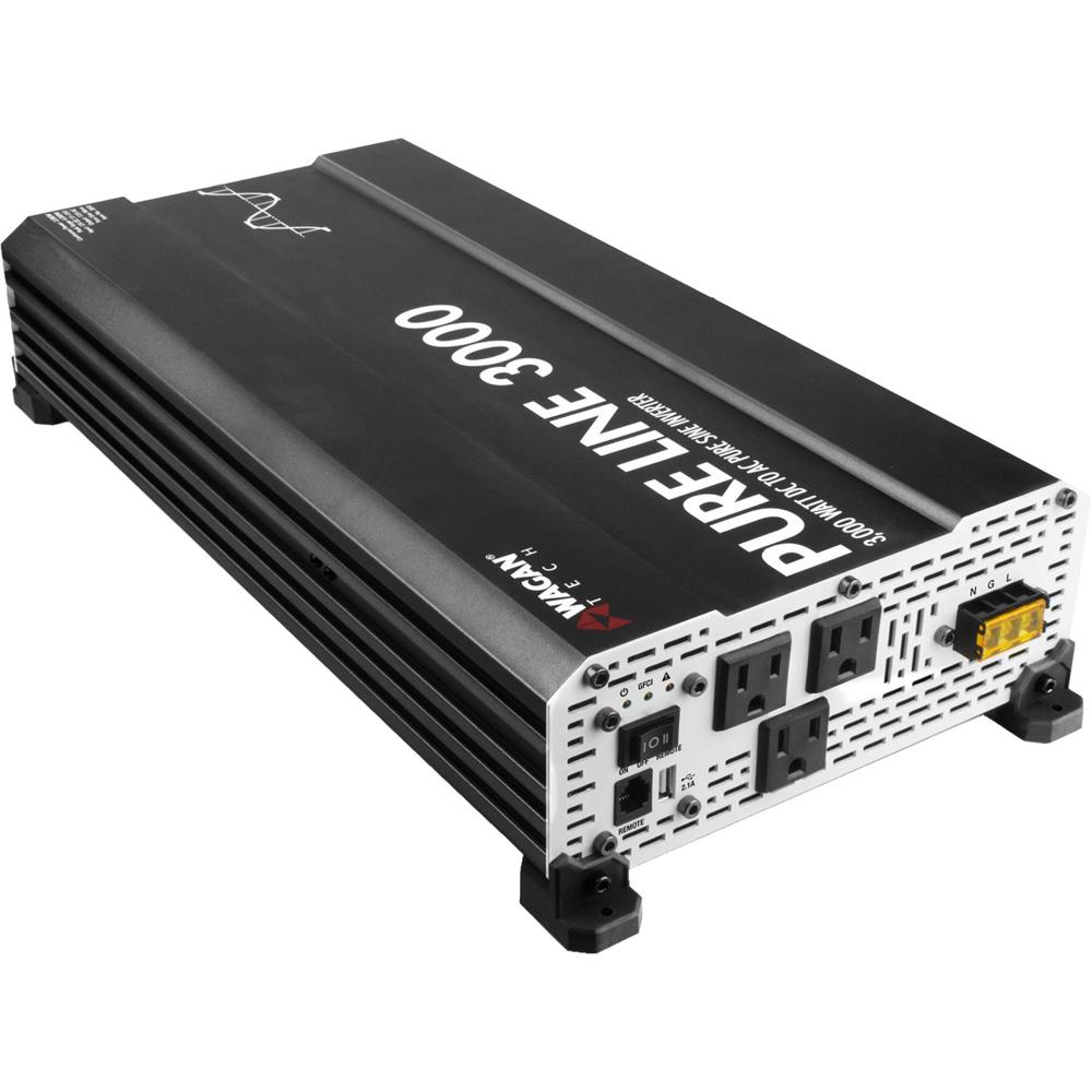 WAGAN Inversor de Potencia 3000W Pure Line - 3 Salidas AC, 1 Puerto USB, Onda Sinusoidal P
