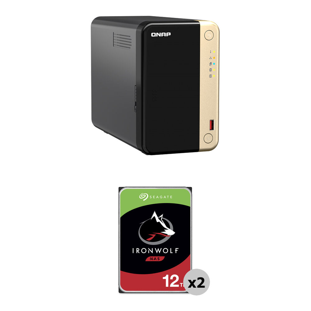 QNAP TS-264 NAS 2-Bay 24TB con 2 x 12TB HDDs IronWolf 7200 rpm