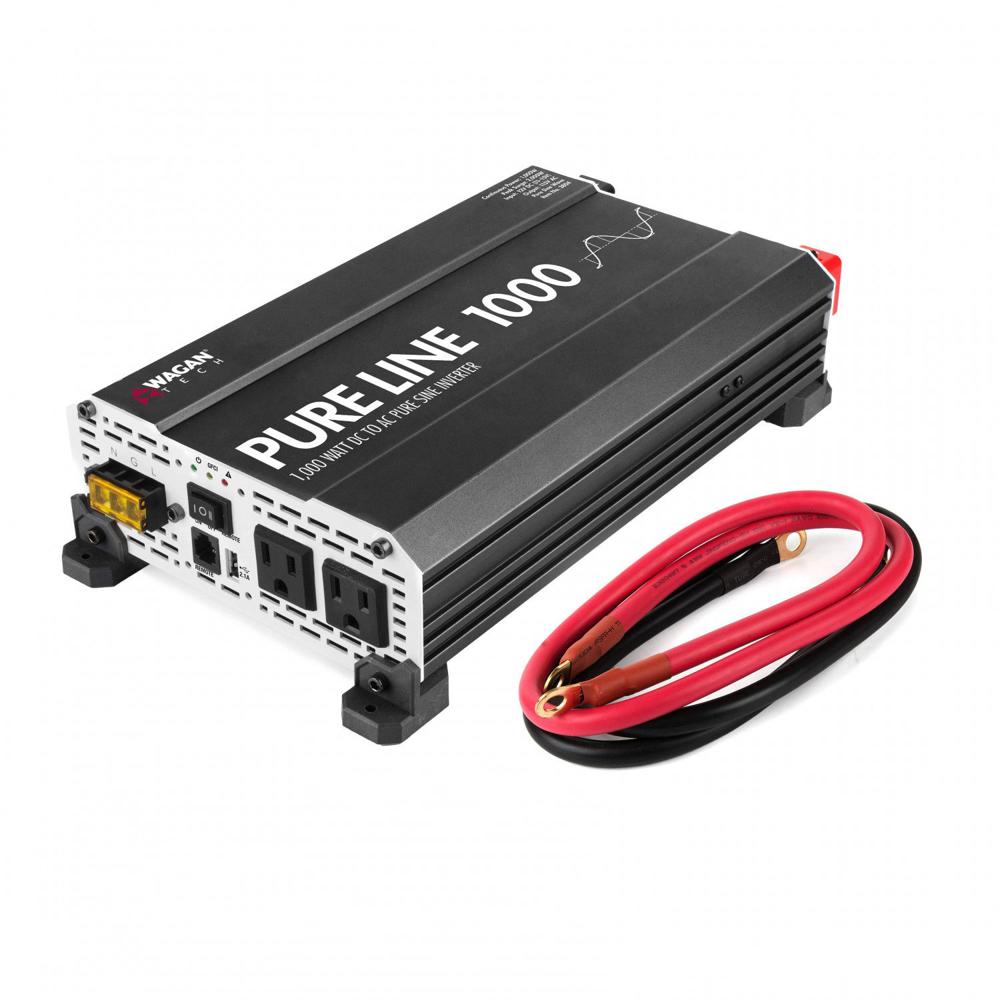 WAGAN Inversor de Potencia 1000W Modelo Pure Line - 2 Salidas AC, 1 Puerto USB, Onda Sinus