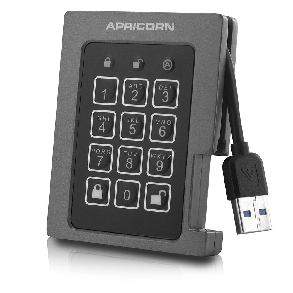 Apricorn Aegis 2TB Padlock SSD - Encriptado, USB 3.0, AES-XTS 256-Bit, Resistente al Agua