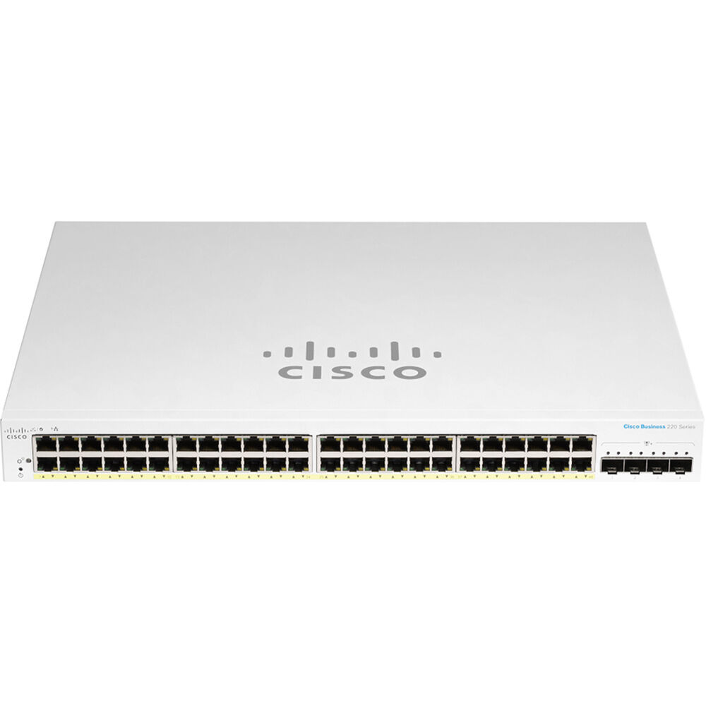 Cisco Switch de Red Gestionado CBS220-48P-4G 48 Puertos Gigabit PoE+ con 4 Slots SFP, 382W